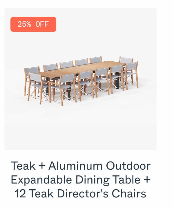 Teak + Aluminum Outdoor Expandable Dining Table + 12 Teak Director's Chairs