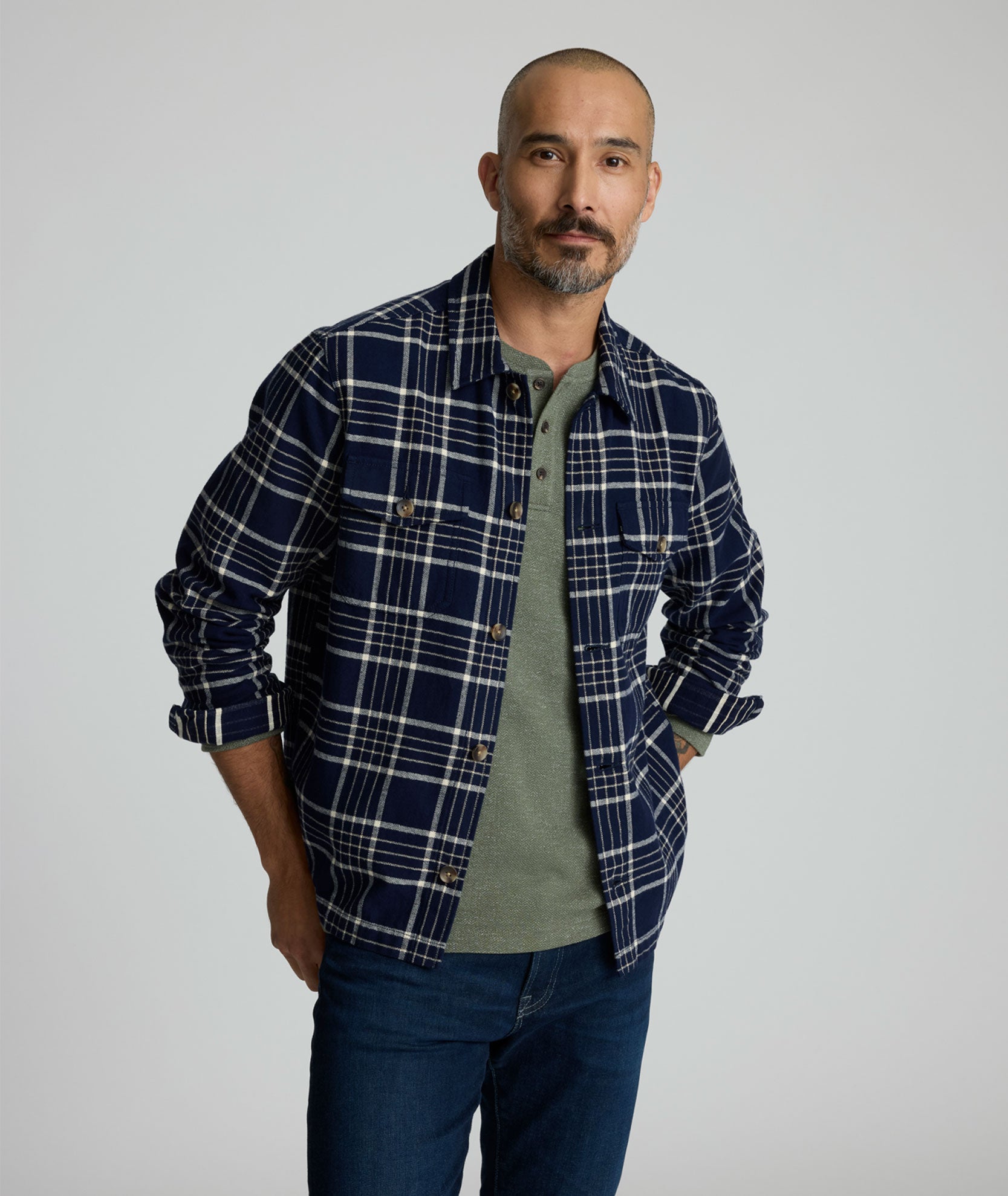 Image of Plaid Herringbone Overshirt