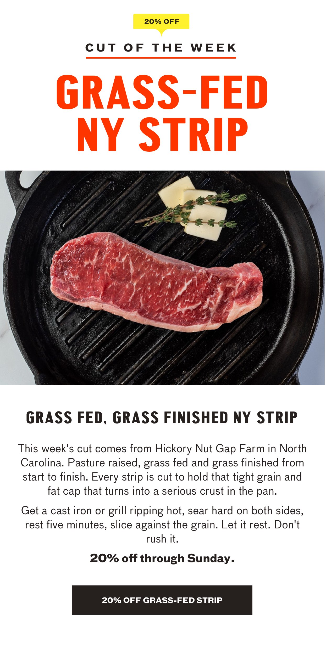 Cut of the Week - Grass-fed NY Strip from hickory nut gap