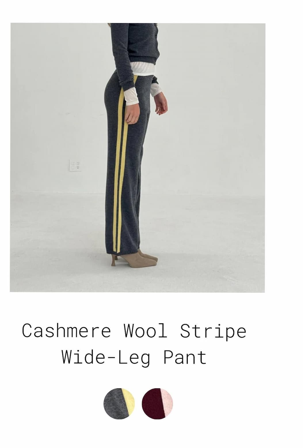 Cashmere Wool Stripe Wide-Leg Pant