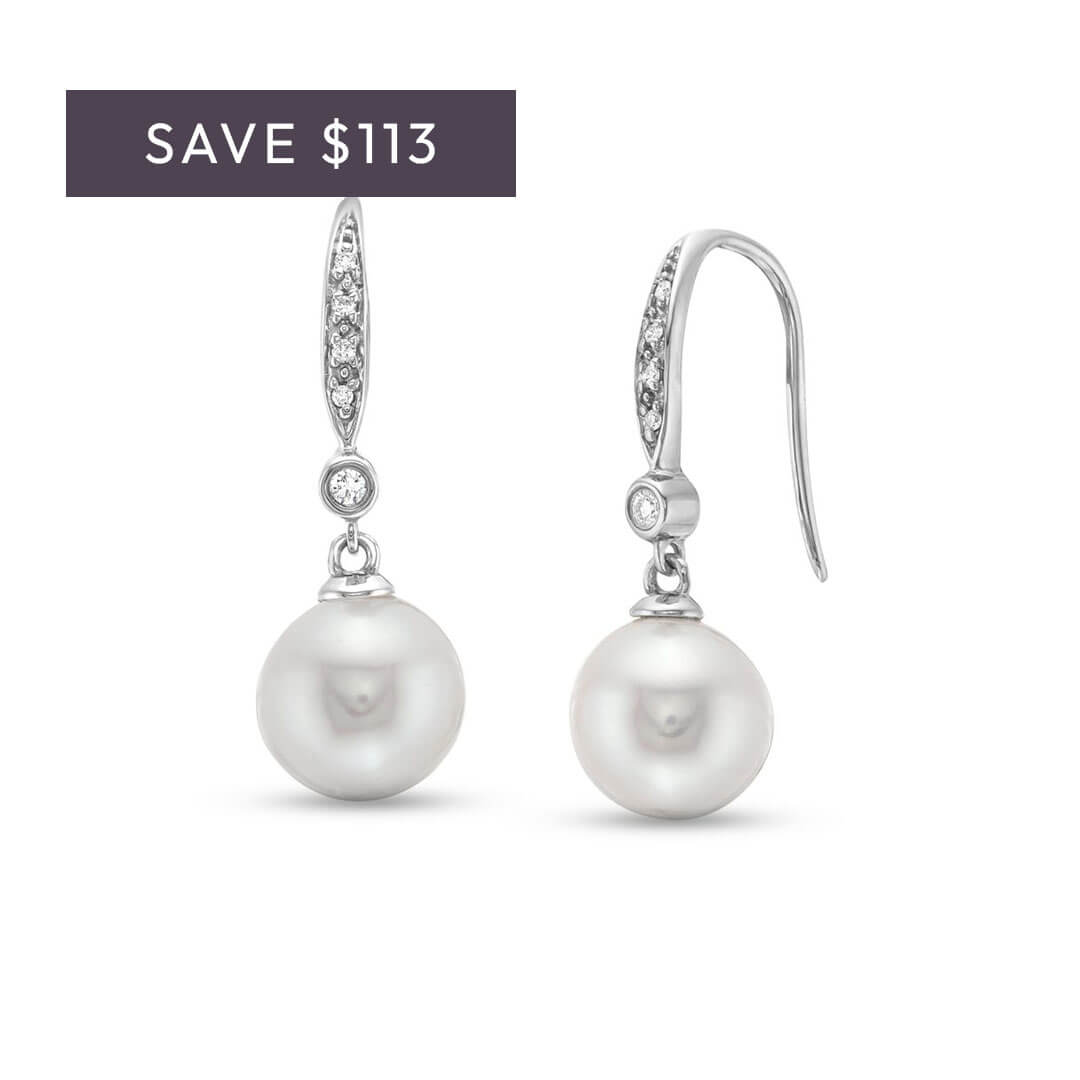 Diamond Pearl Dangle Earrings