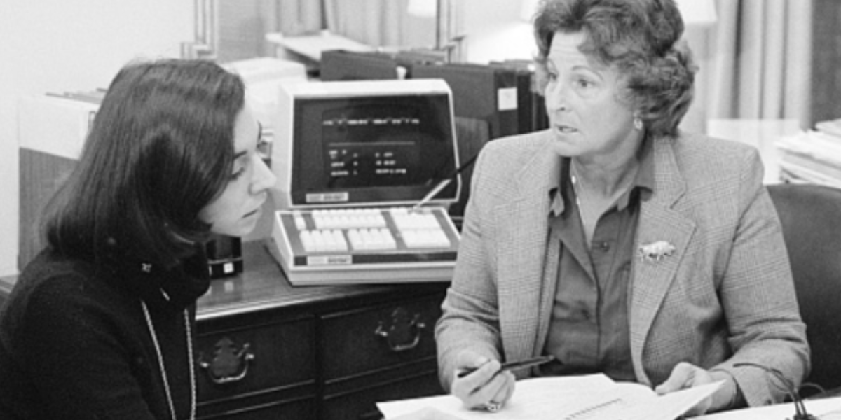 Gail Winslow, mentor to Alexandra Armstrong and one of the first women stockbrokers, at Ferris & Co., Inc., 1979