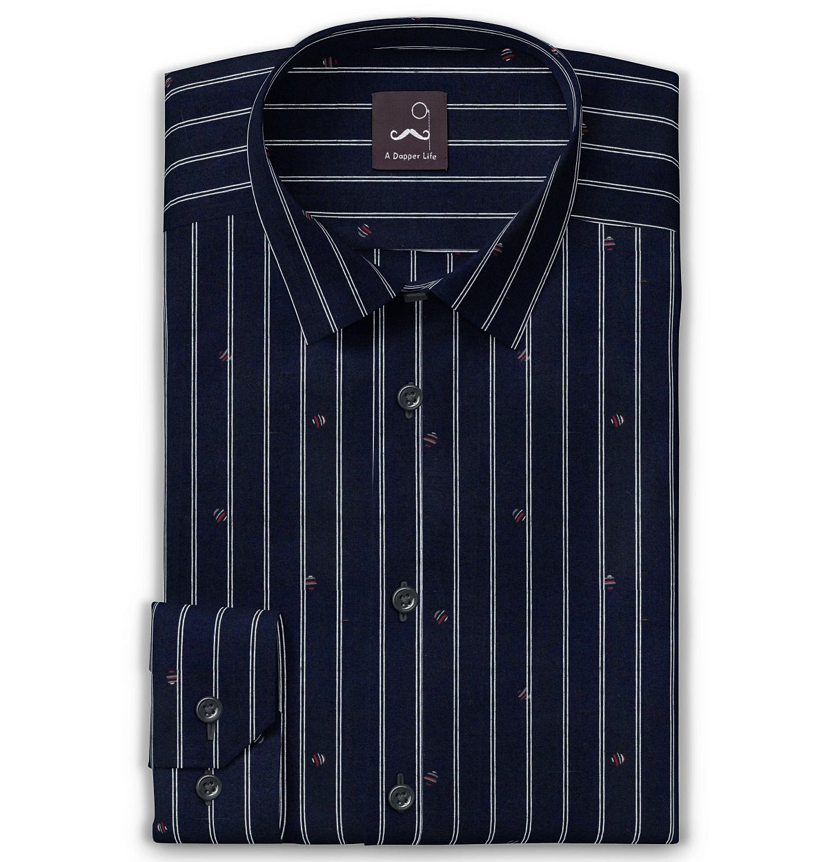 Image of Pure Cotton - Semi-Spread Collar - Long Sleeve - Ocean Accents