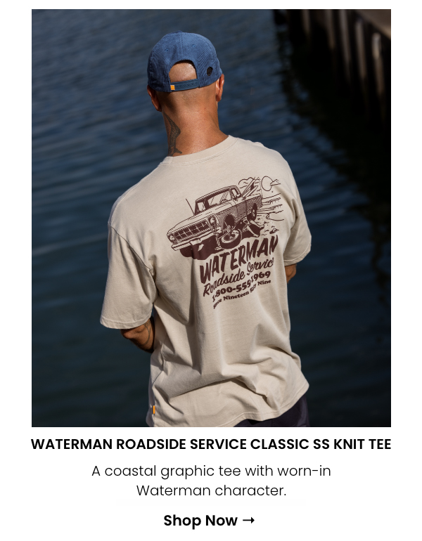 Waterman Roadside Service Classic Tee -  A coastal graphic tee with worn-in Waterman character.