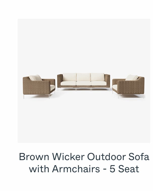 Brown Wicker Outdoor Sofa with Armchairs - 5 Seat