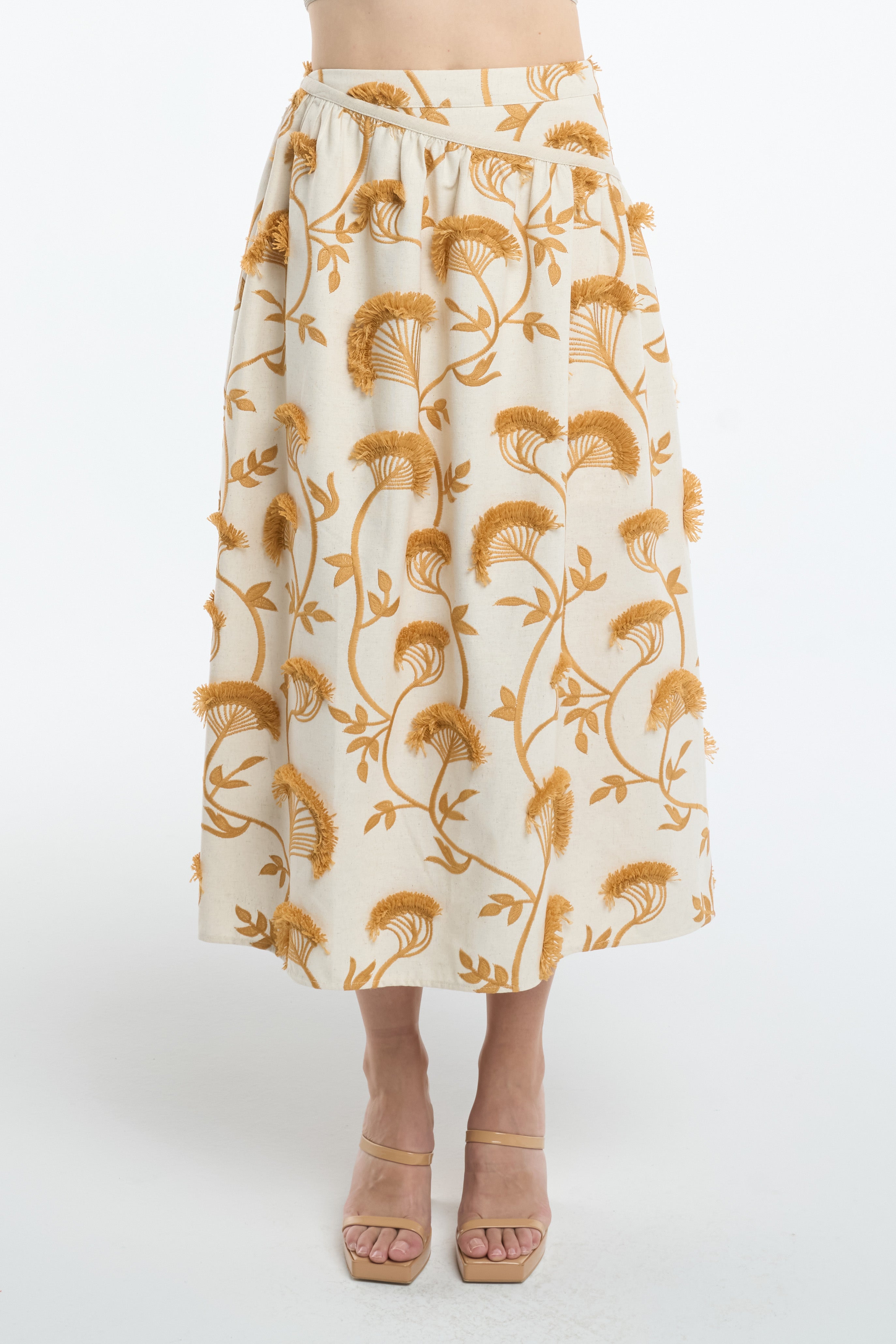 Image of Wonda Embroidered Fringe	Midi	Skirt
