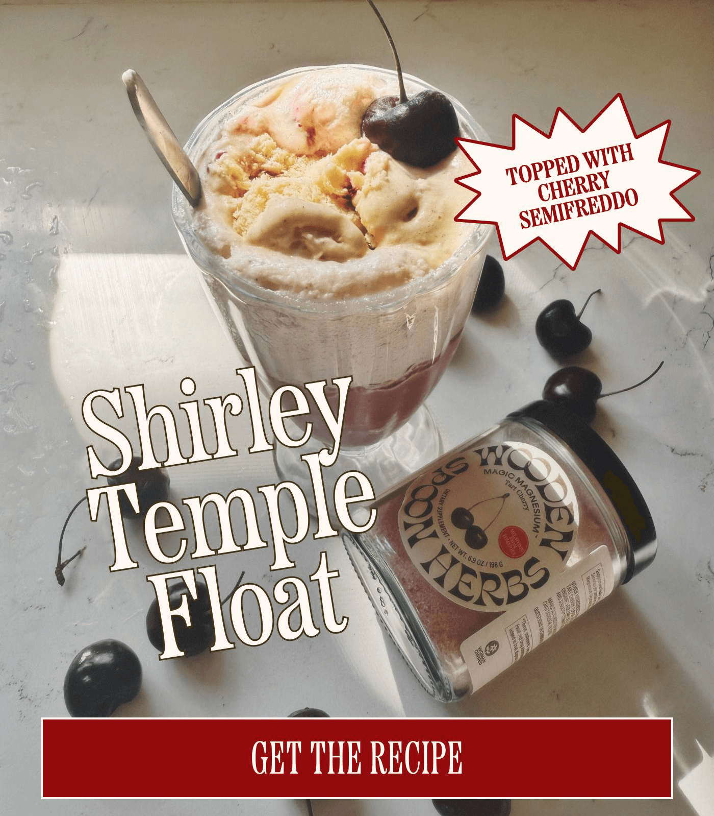 Shirley Temple Float topped with Cherry Semifreddo | Get The Recipe
