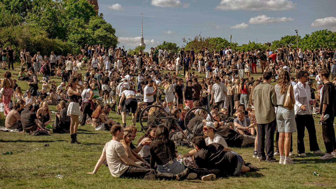 May Day crowds in Berlin. 