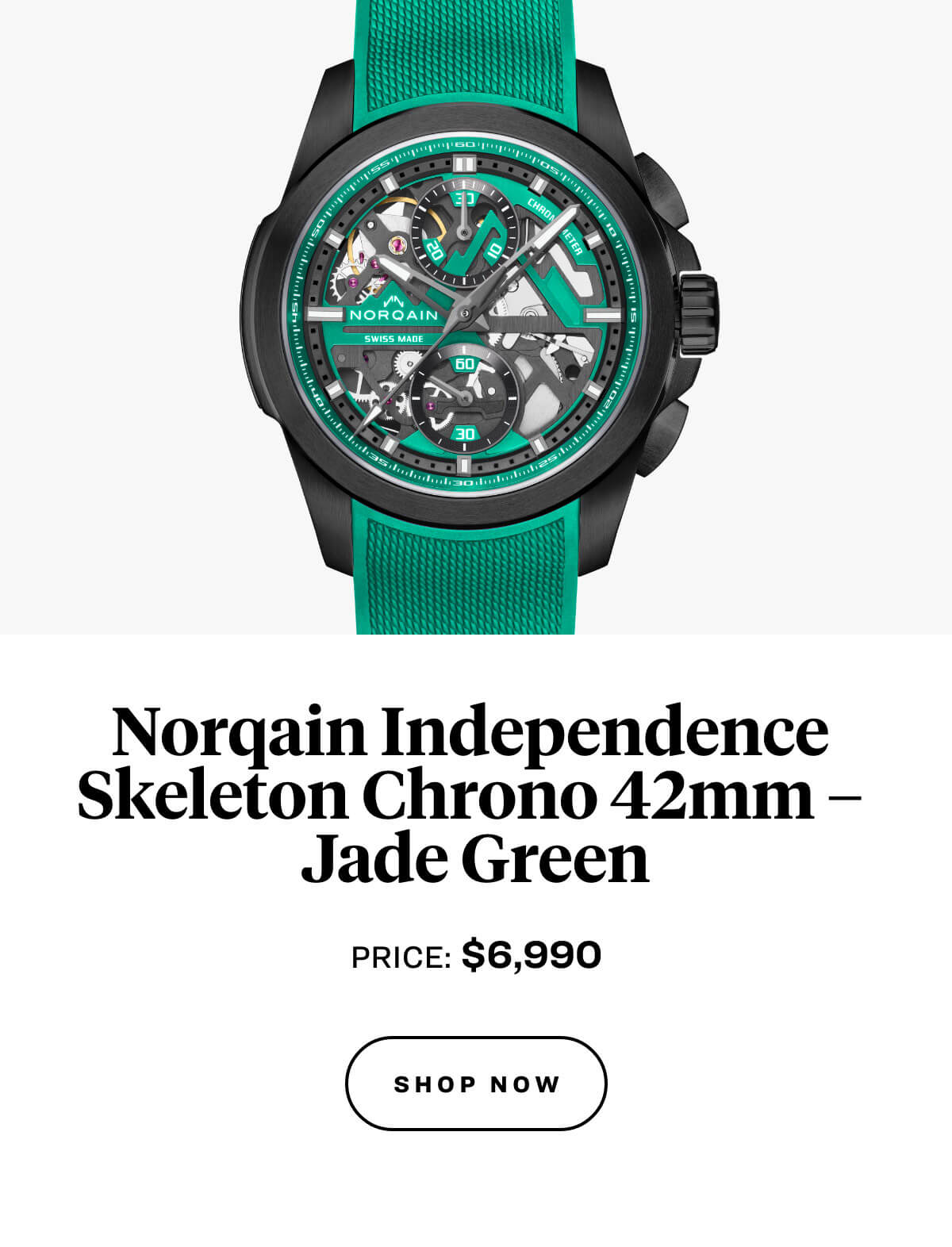 norqain independence skeleton chrono 42mm — jade green