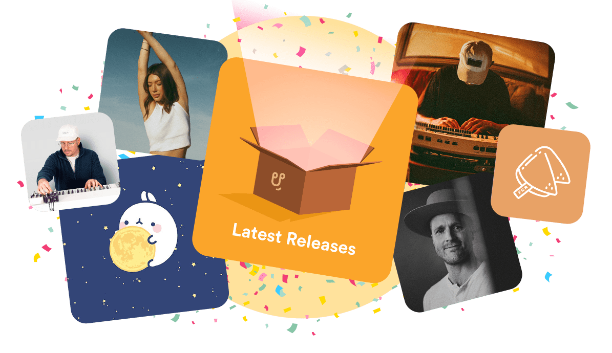 Image of Uppbeat's Latest Releases tile and different artists on the platform.