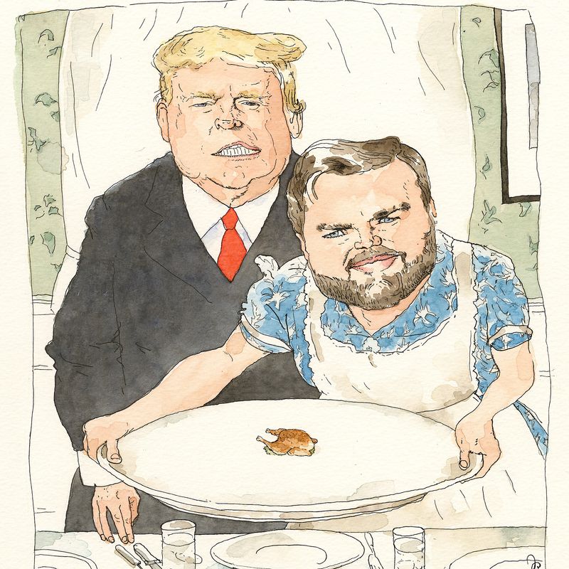 Donald Trump and J. D. Vance serve up a tiny turkey.