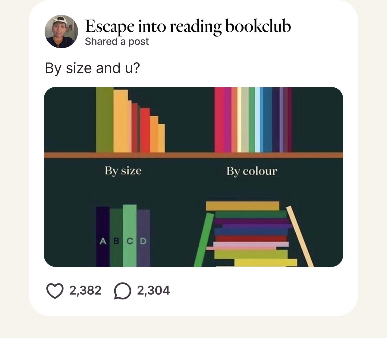 Post from Escape into reading bookclub
