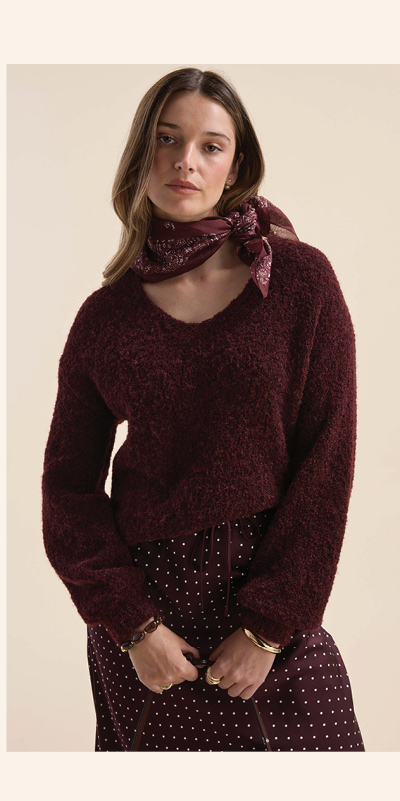 Violet Textured V Neck Sweater