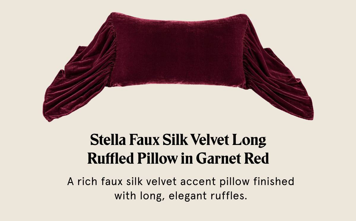 Stella Faux Silk Velvet Long Ruffled Pillow in Garnet Red