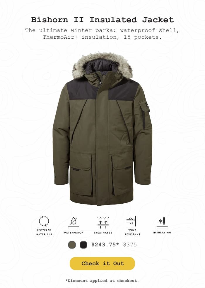 Studio product photo of the Craghoppers Bishorn II Insulated Jacket. On sale now.