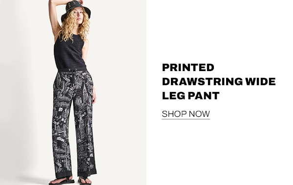 Printed Drawstring Wide Leg Pant