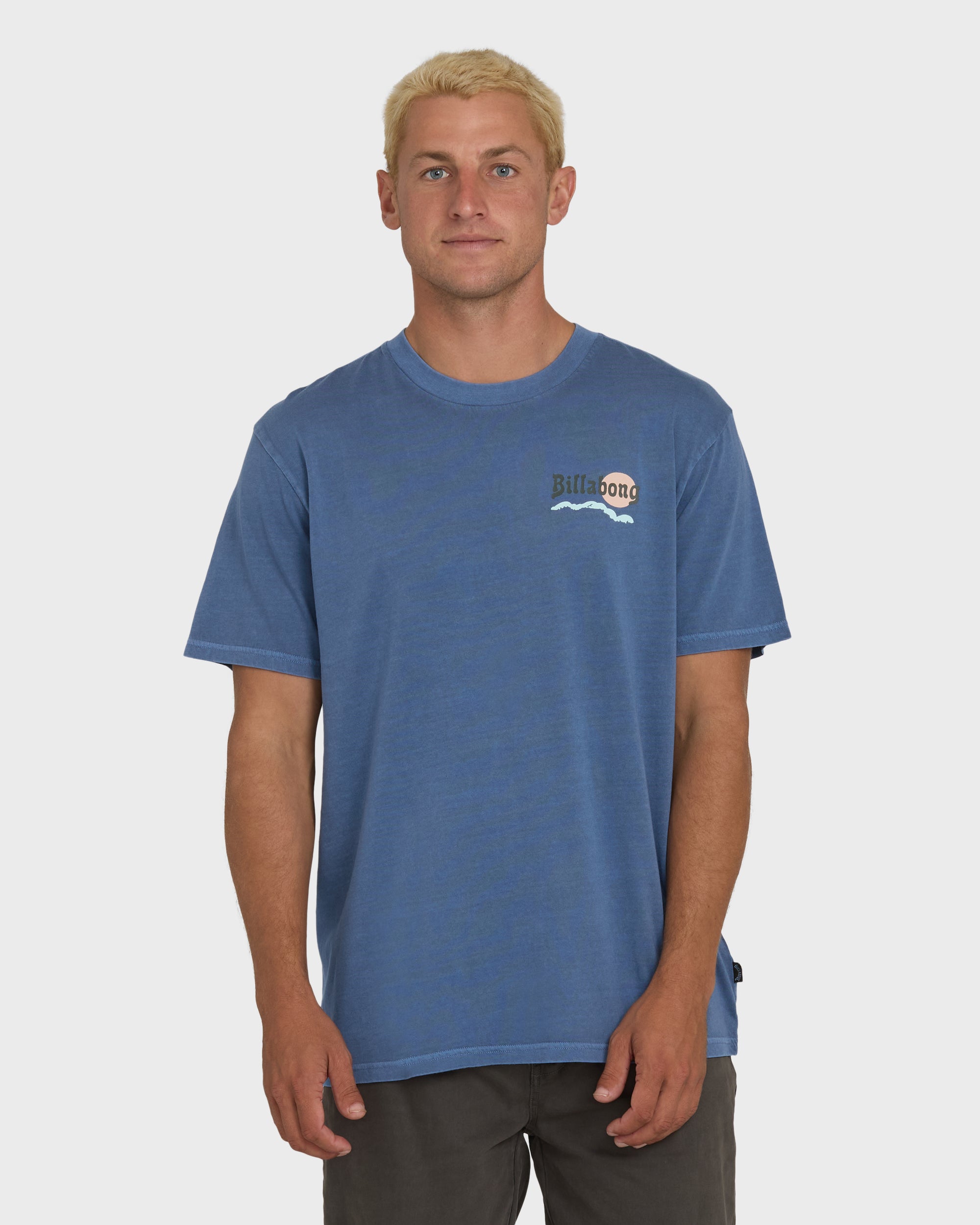 Image of Loner Wave Washed Premium Short Sleeve Knit T-Shirt - Blue Horizon