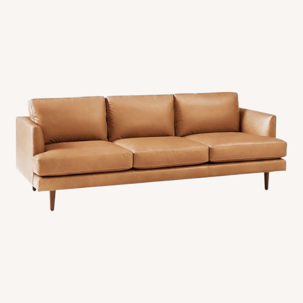 Image of West Elm Leather 3+ Seater Sofa & Ottoman