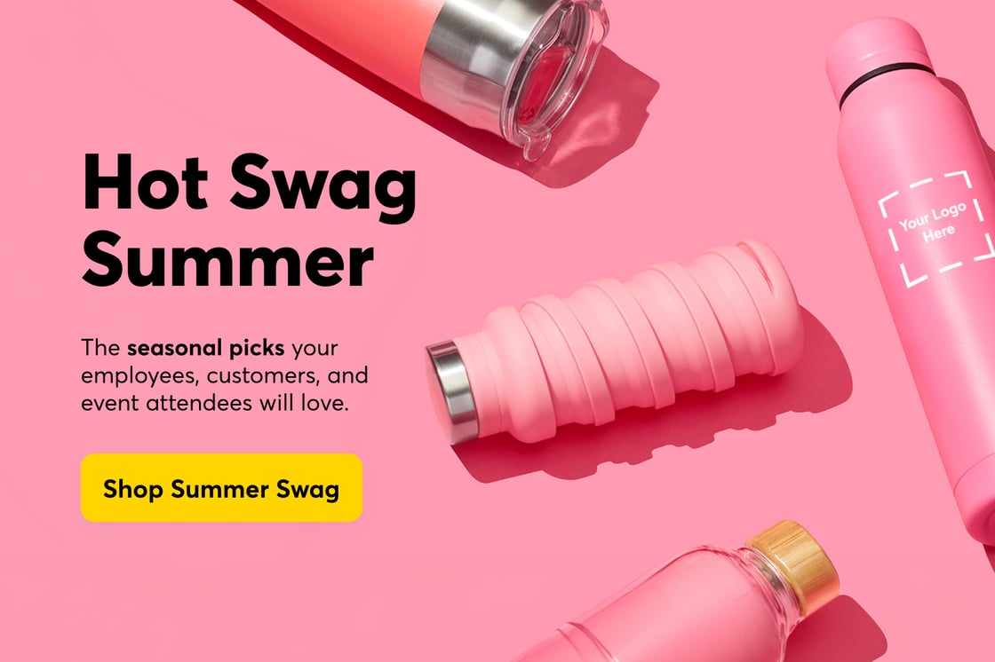 Pink custom water bottles with the copy "Hot Swag Summer".