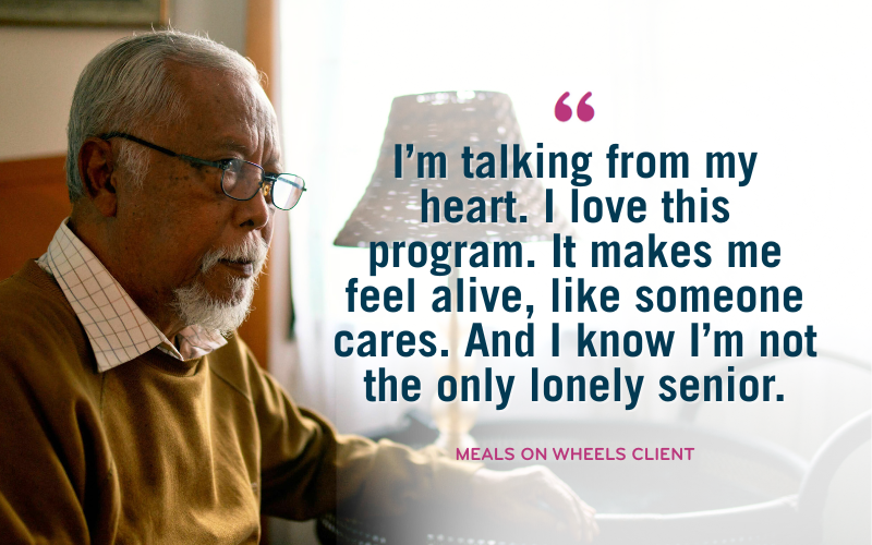 Image of Meals on Wheels client with quote.