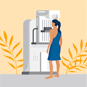 Woman patient getting breast screening test, mammography on x-ray machine.