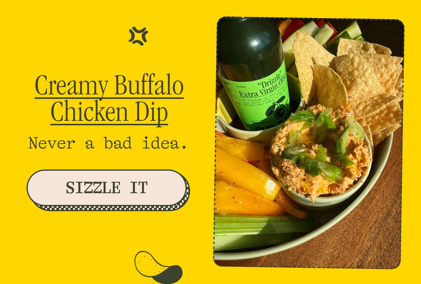 Creamy Buffalo Chicken Dip Never a bad idea. SIZZLE IT