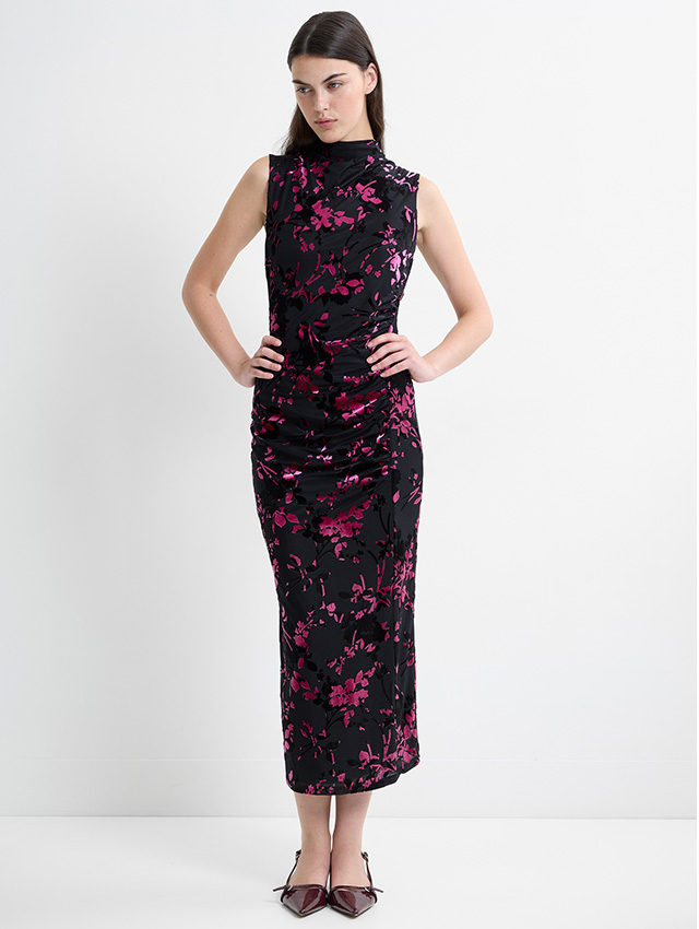 Idina Devore Sleeveless Draped Midi Dress