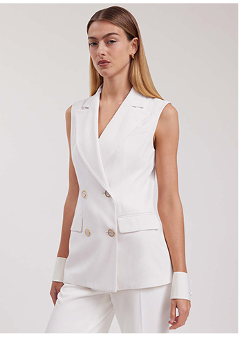 White Tailored Linen Vest With Single Button Closure