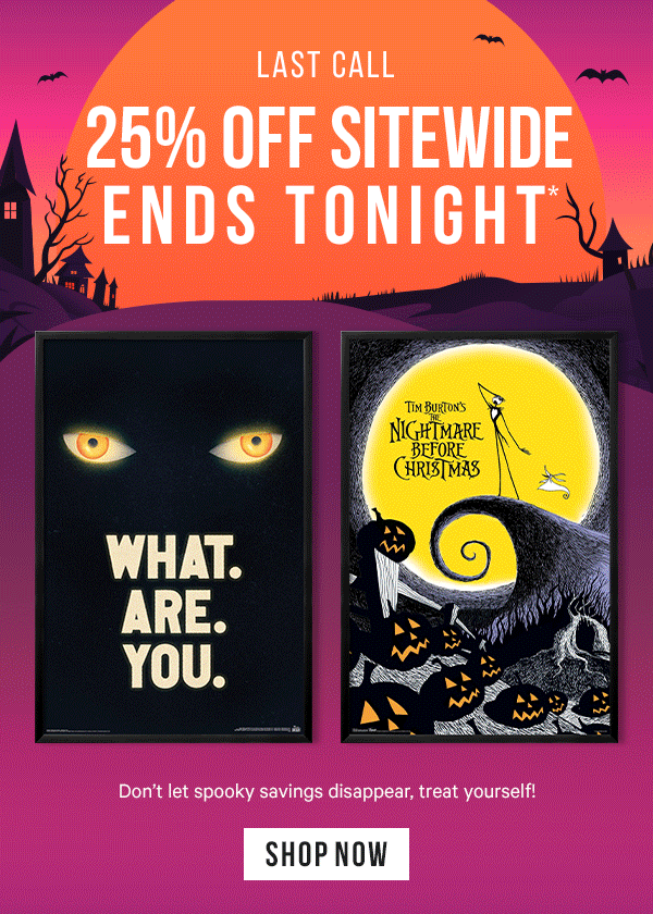 Last Call: 25% Off Everything* Ends Tonight - Don’t let spooky savings disappear, treat yourself!