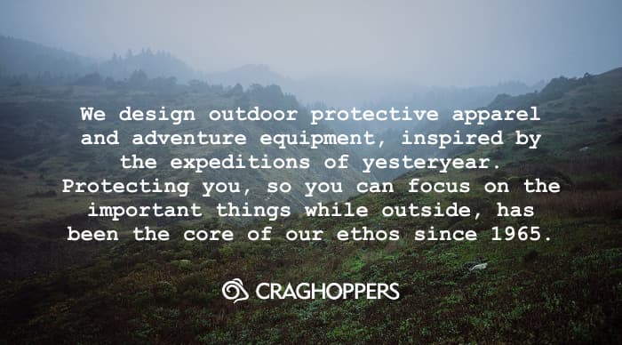 landscape photo with the Craghoppers brand ethos text superimposed on top.