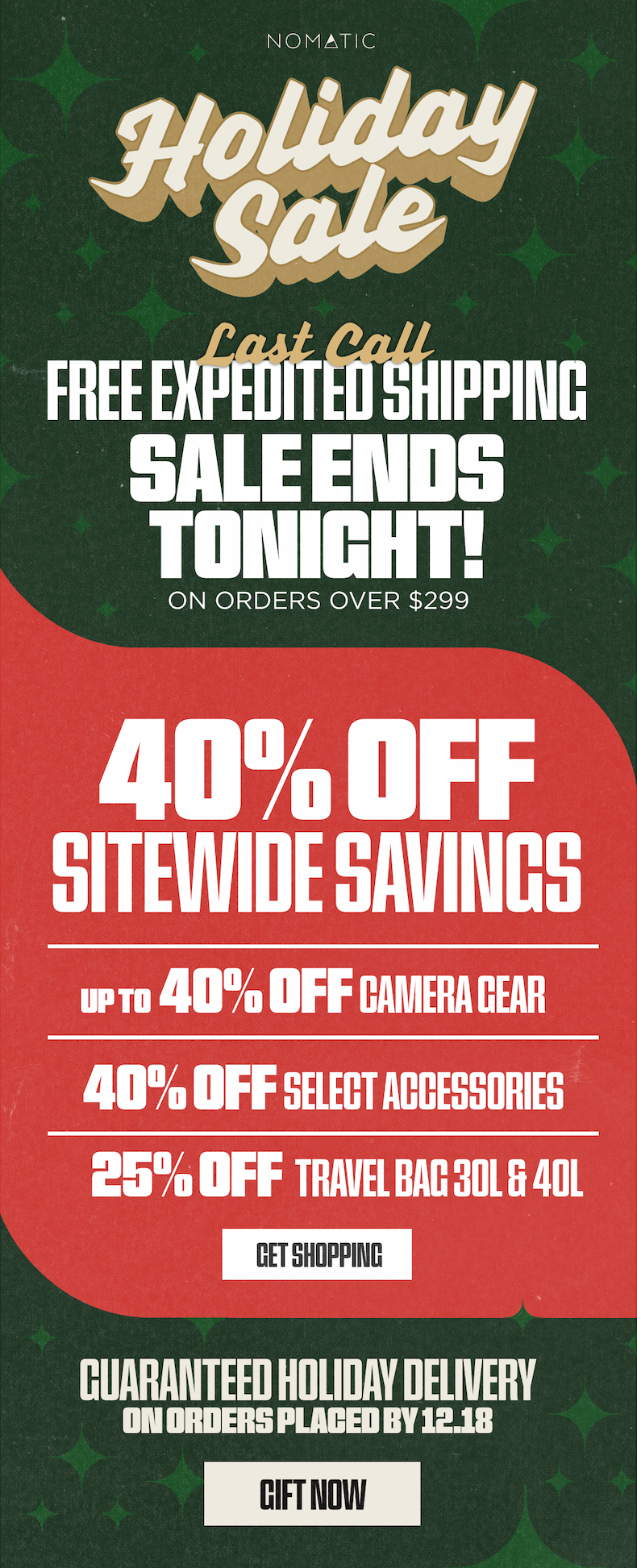 Last Call banner promoting free expedited shipping over $299 ending tonight