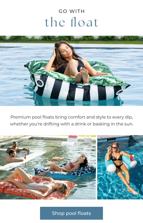 Shop outdoor chaise loungers with adjustable backs and all-weather cushions, shown poolside in contemporary luxury settings.