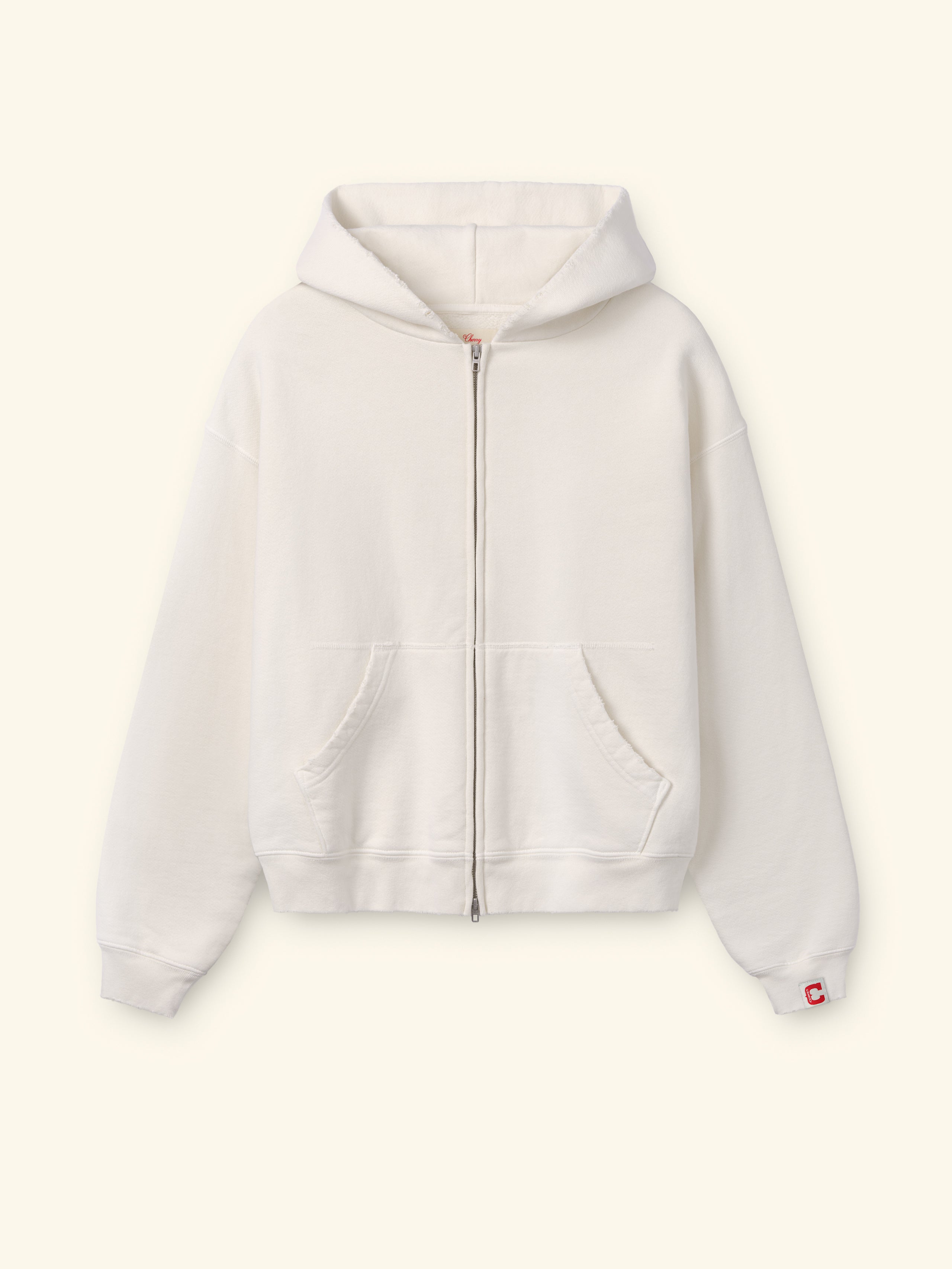 Image of Distressed Zip Up Hoodie (Straw)