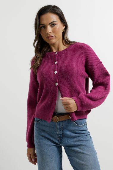 Soft Contrast Button Cardigan