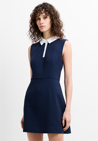 Azra Twill Collared Sleeveless Mini Dress