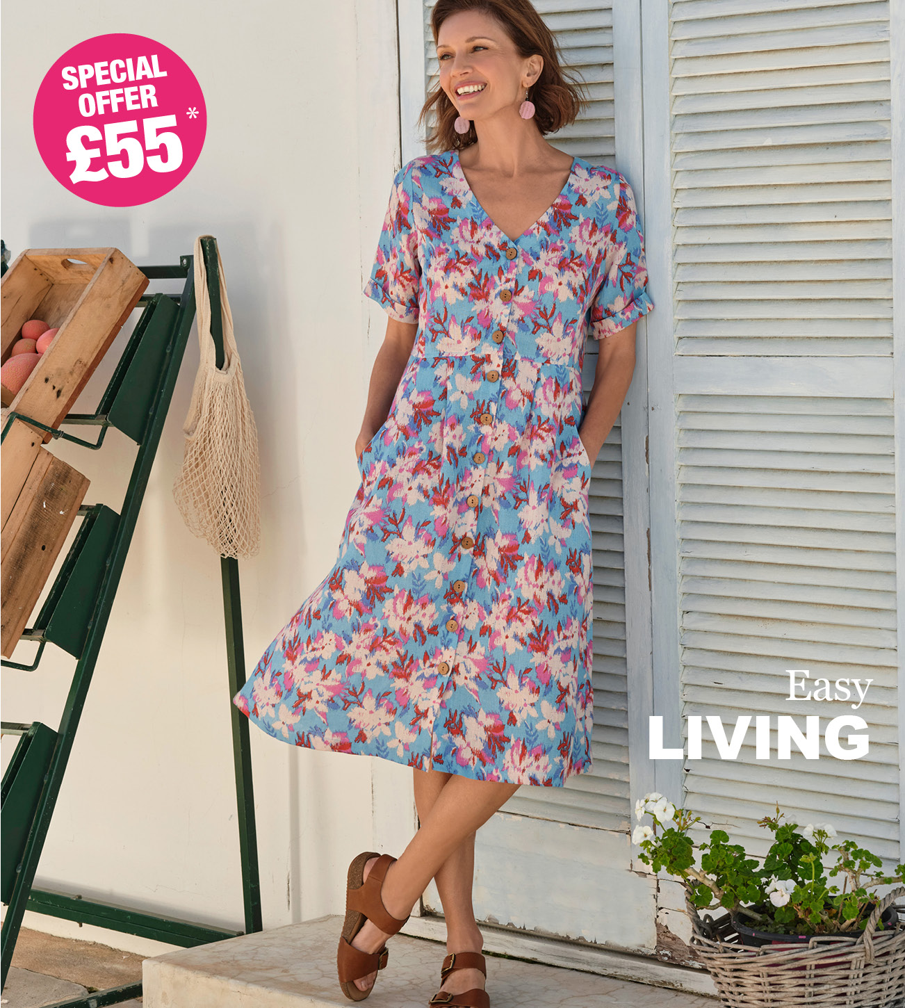 Button Through Linen Dress