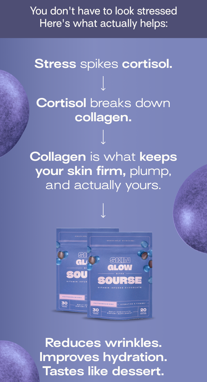 Stres spikes cortisol, cortison breaks down collagen, collagen keeps your skin firm, plump and actually yours.