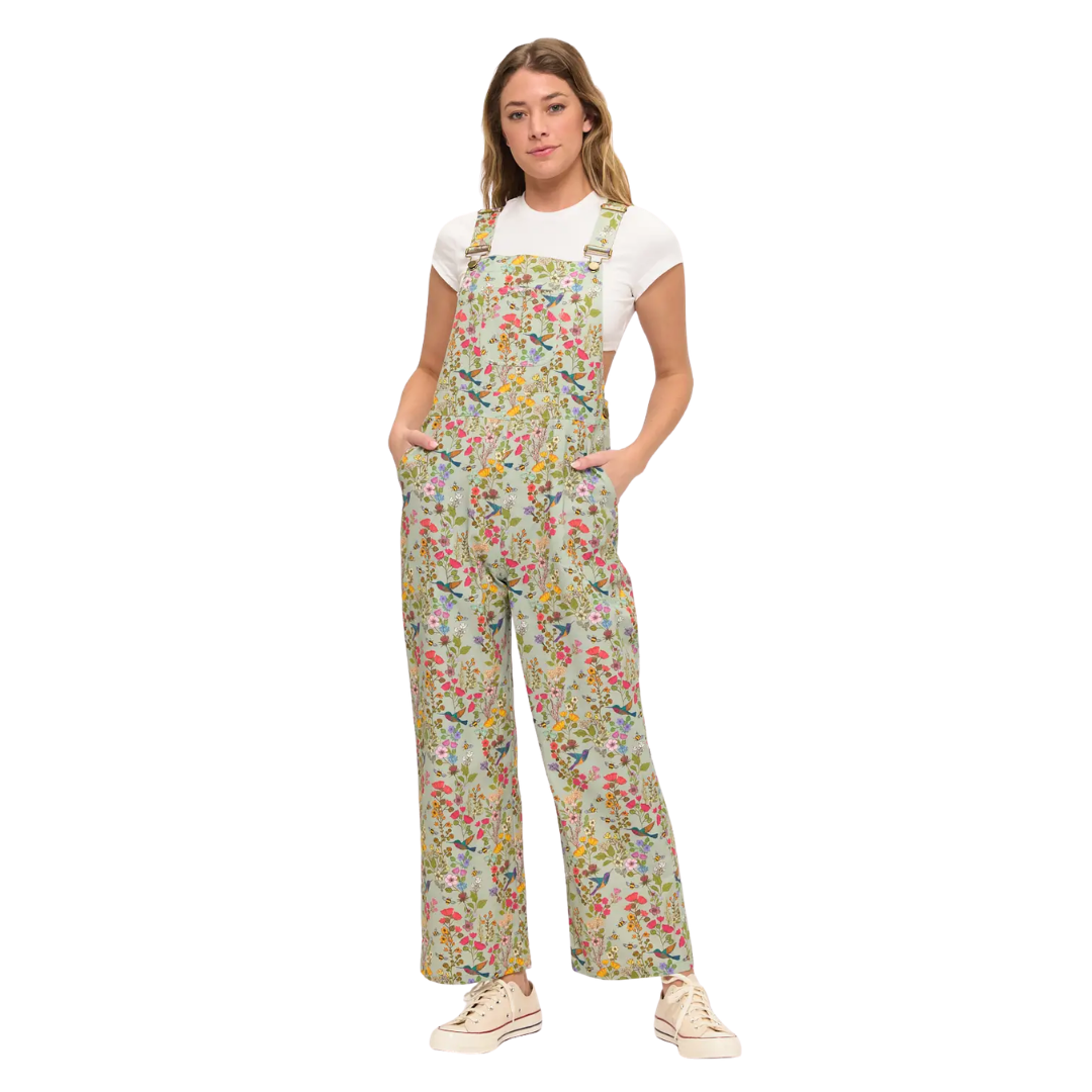 Image of Green Floral Hummingbird Overalls