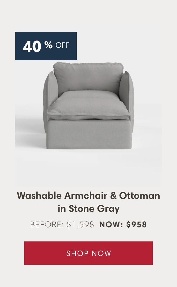 Washable Armchair & Ottoman in Stone Gray