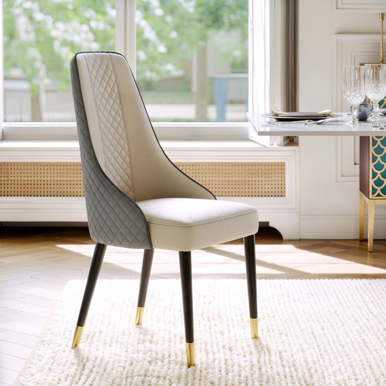 Diamic Gray Faux Leather Dining Chairs with Upholstered, 2 Pieces