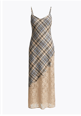 Lace Inset Plaid Bias Maxi Dress