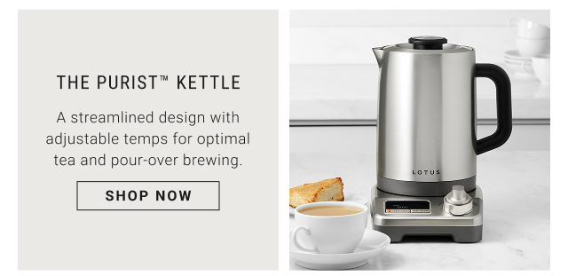The Purist™ Adjustable Temperature Kettle - A streamlined design with adjustable temps for optimal tea and pour-over brewing. shop now