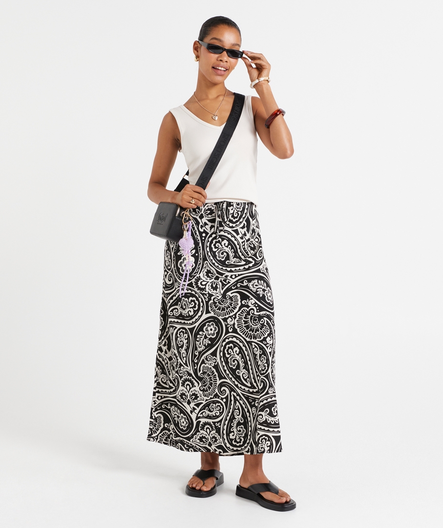 AVA BIAS DRAWCORD LINEN BLEND MIDI SKIRT