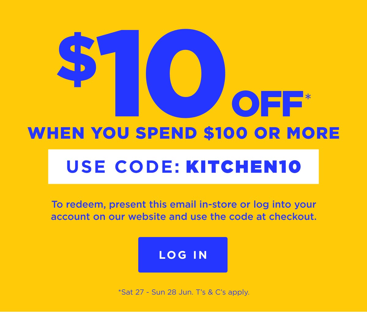 $10 off $100 code KITCHEN10