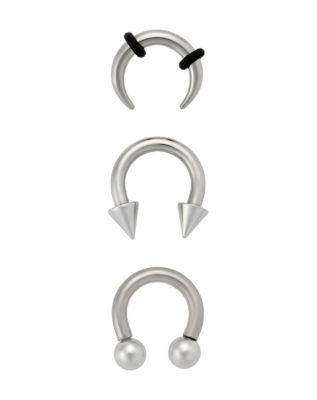 Multi-Pack Silver-Plated Titanium Horseshoe Septum Rings - 3 Pack