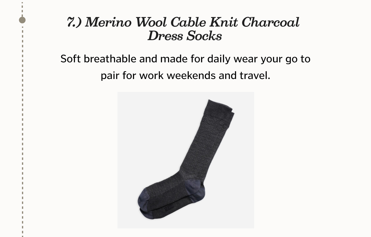 Merino Wool Cable Knit Charcoal Dress Socks