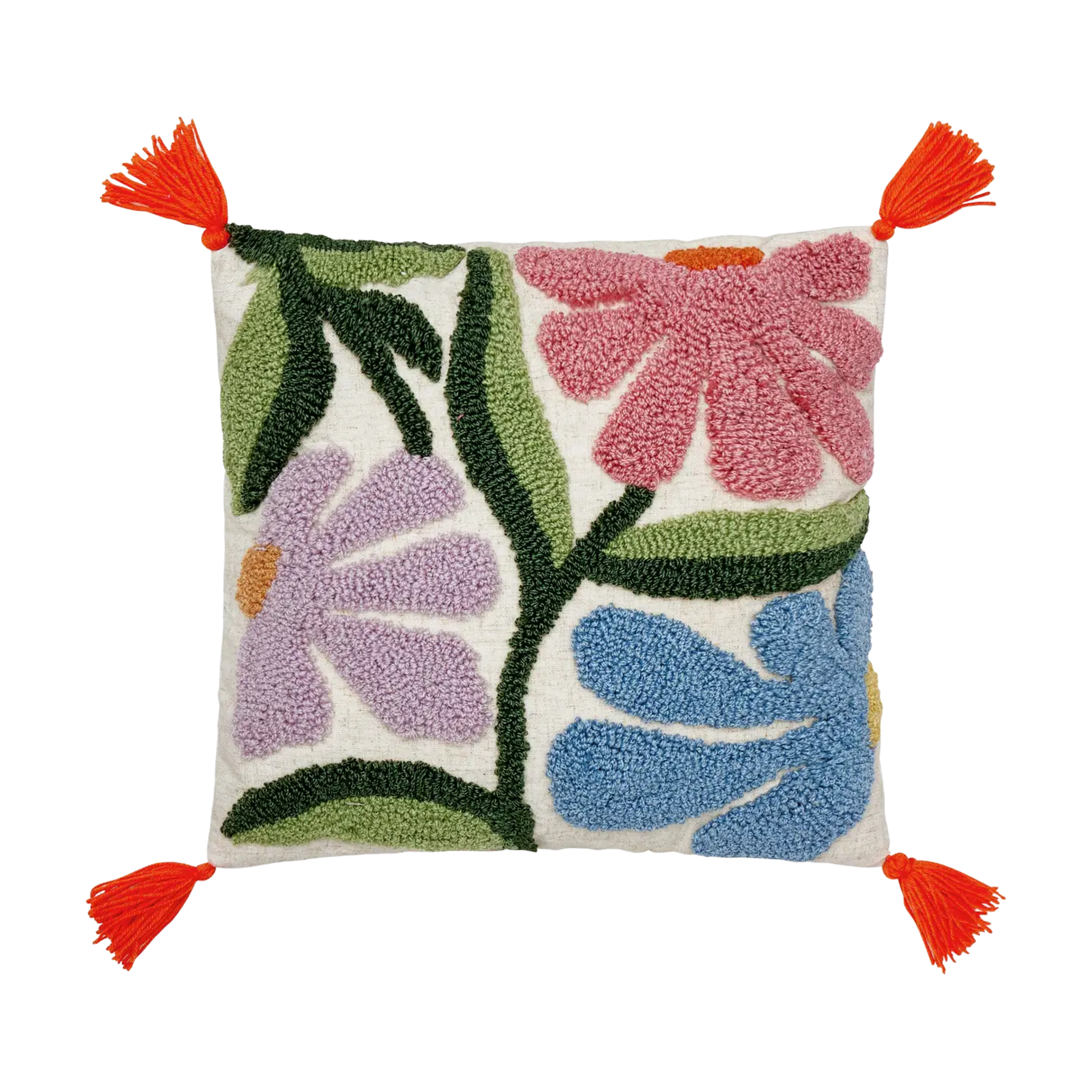 Image of Wavy Floral with Tassels Tufted Pillow
