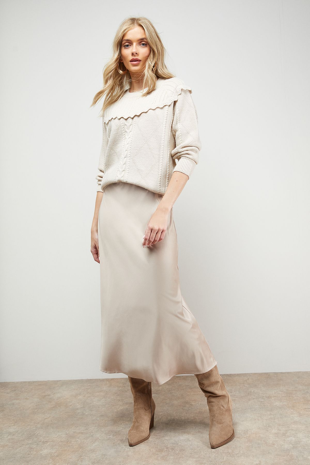 Bias Cut Satin Midi Skirt