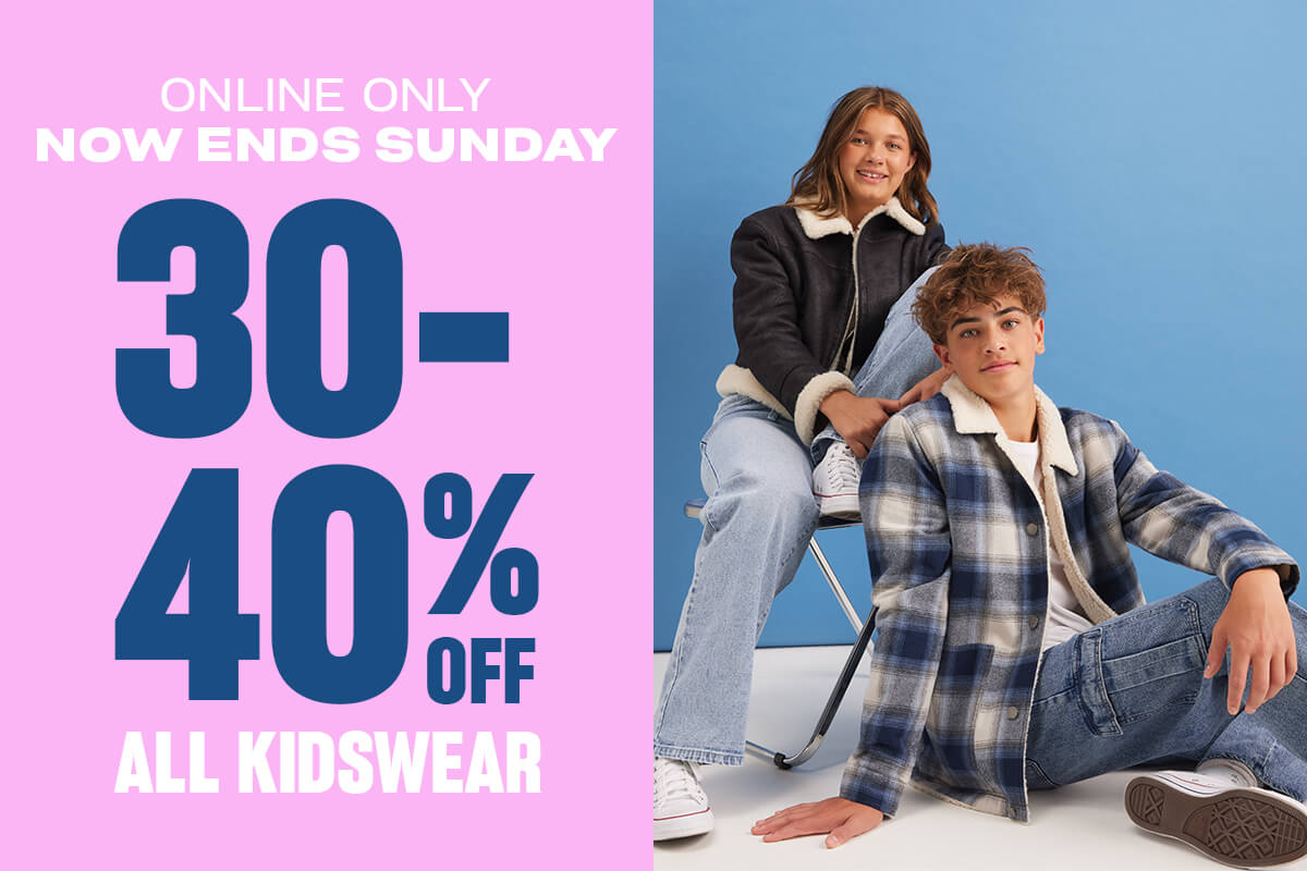 Online only, ends Sunday. 30-40% off all kidswear
