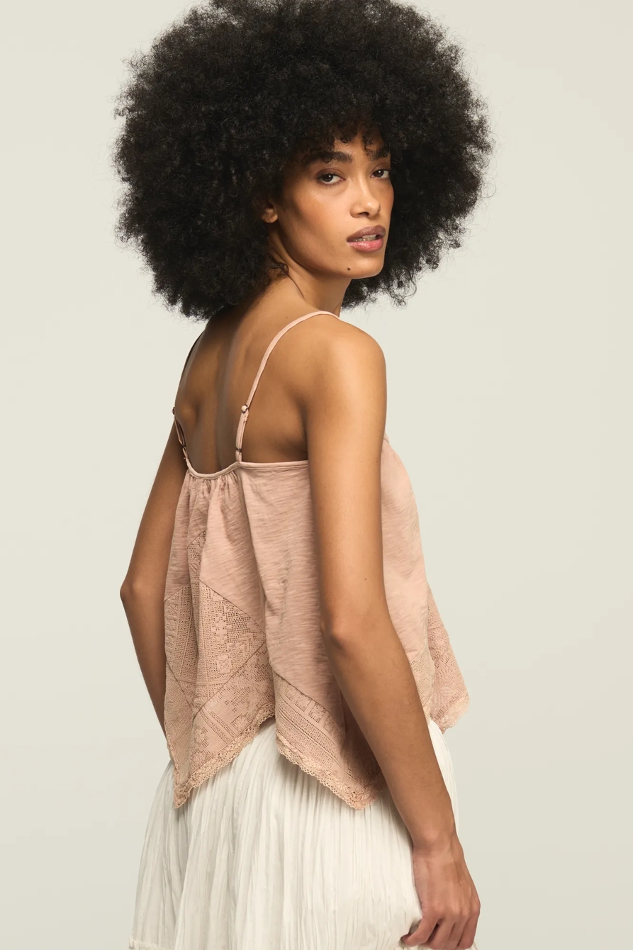 Image of Lucky Brand Crochet Trim Handkerchief Tank - Women's Clothing Tops Tank Top in Mahogany Rose